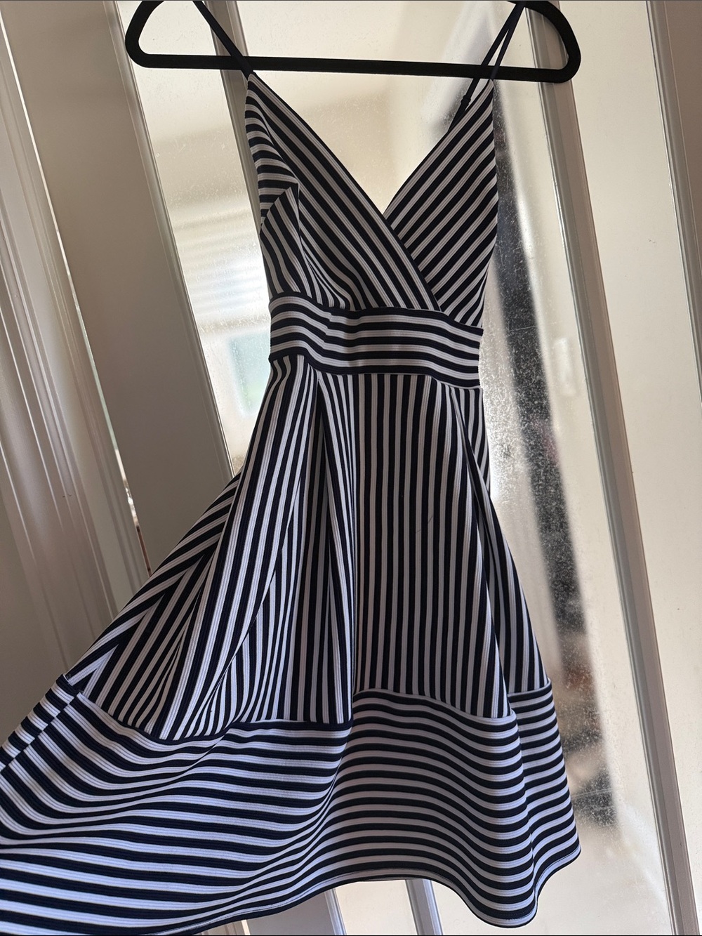 Navy & White Striped Spaghetti Strap Dress